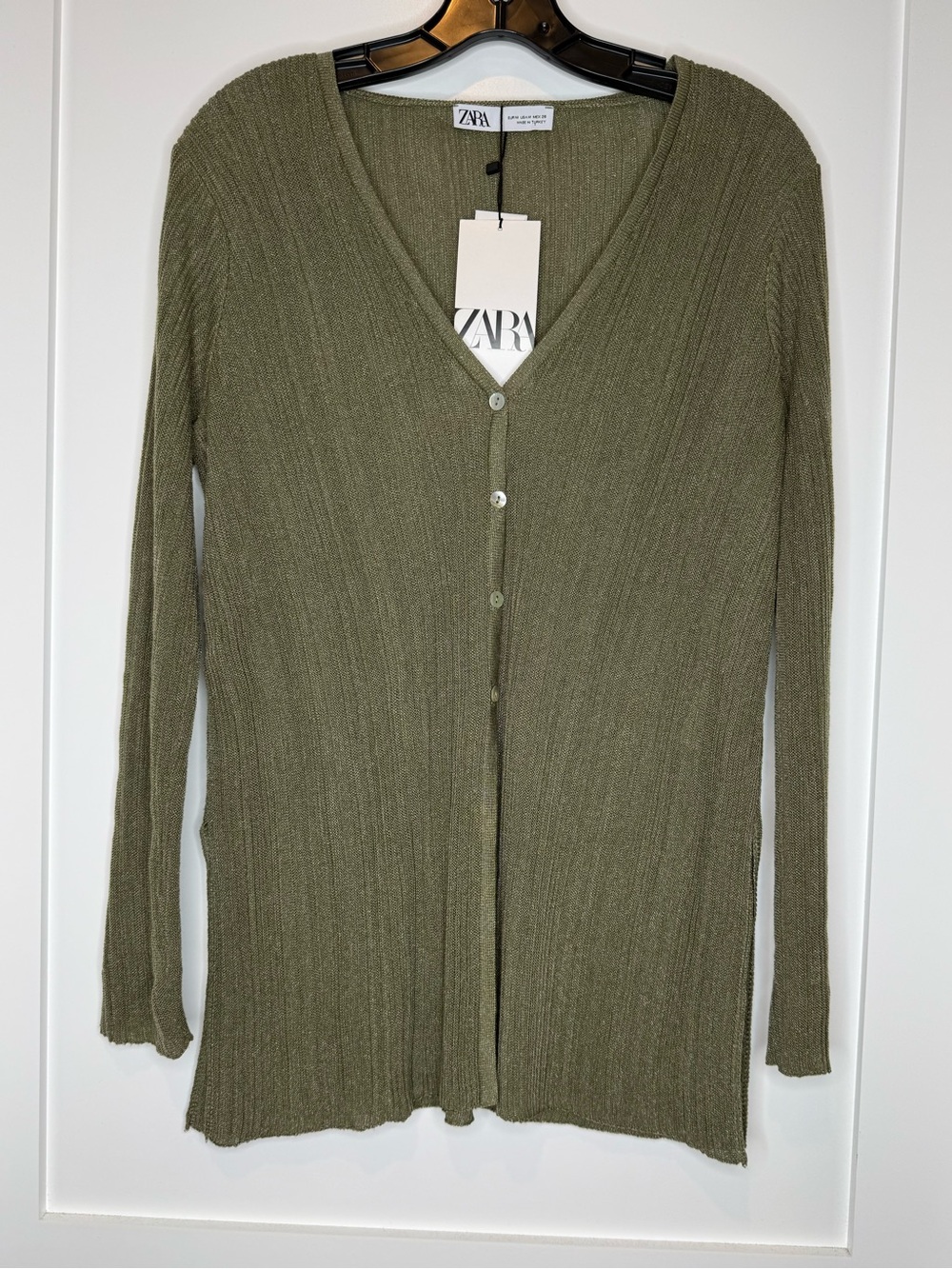 Zara Olive Green Ribbed Cardigan | NWT | Size Medium